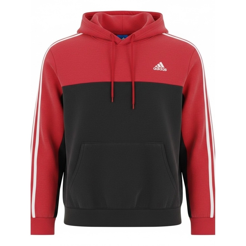 Adidas Kids Red Black Colorblock 3-Stripe Fleece Hoodie Size L 14/16